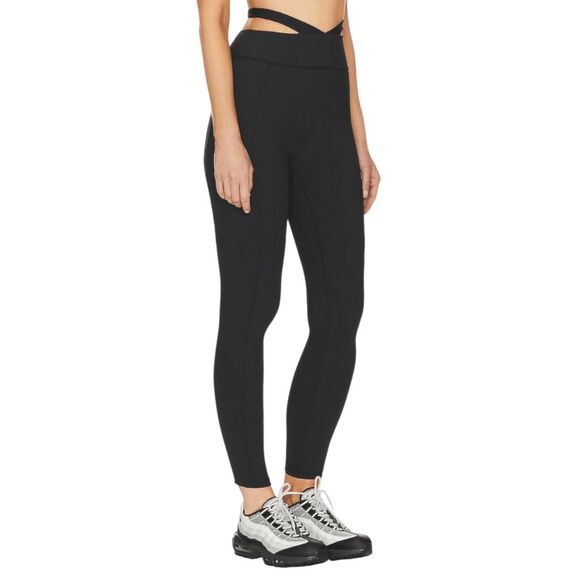 New Gigi C Phoebe Rib Knit High Waist Cutout Tied Leggings M Black - Picture 3 of 7